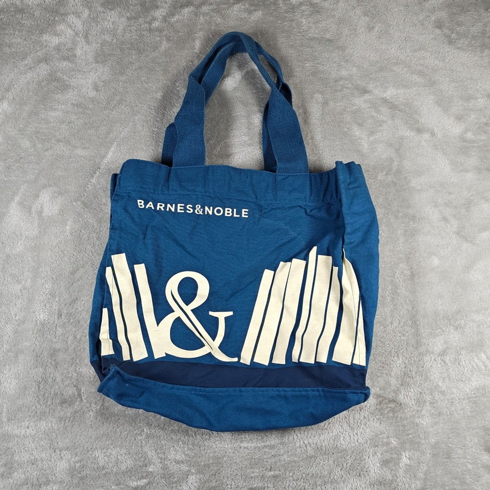 Barnes Noble Tote Bag Medium Blue Organic Cotton Book Print Library Fair Trade